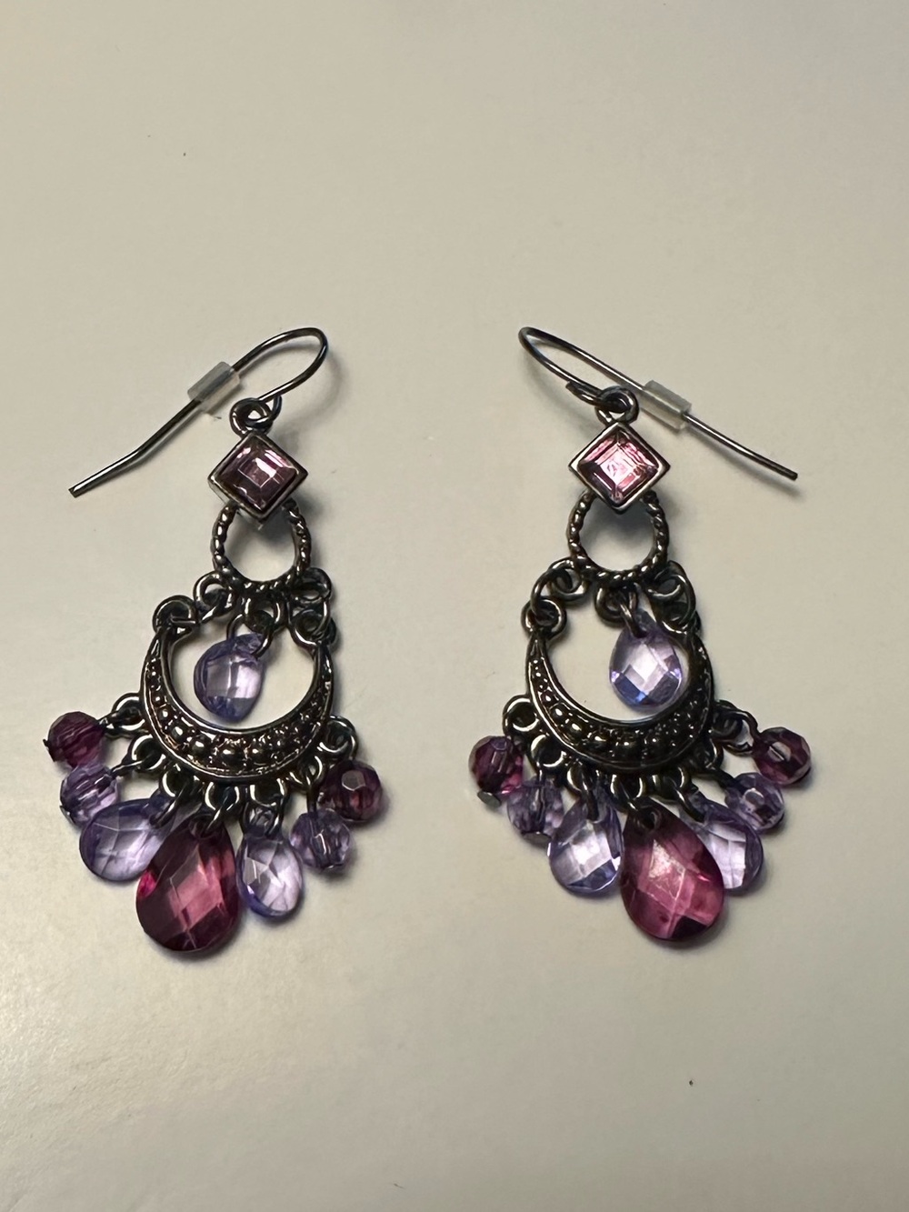 Purple Beaded Drop Earrings